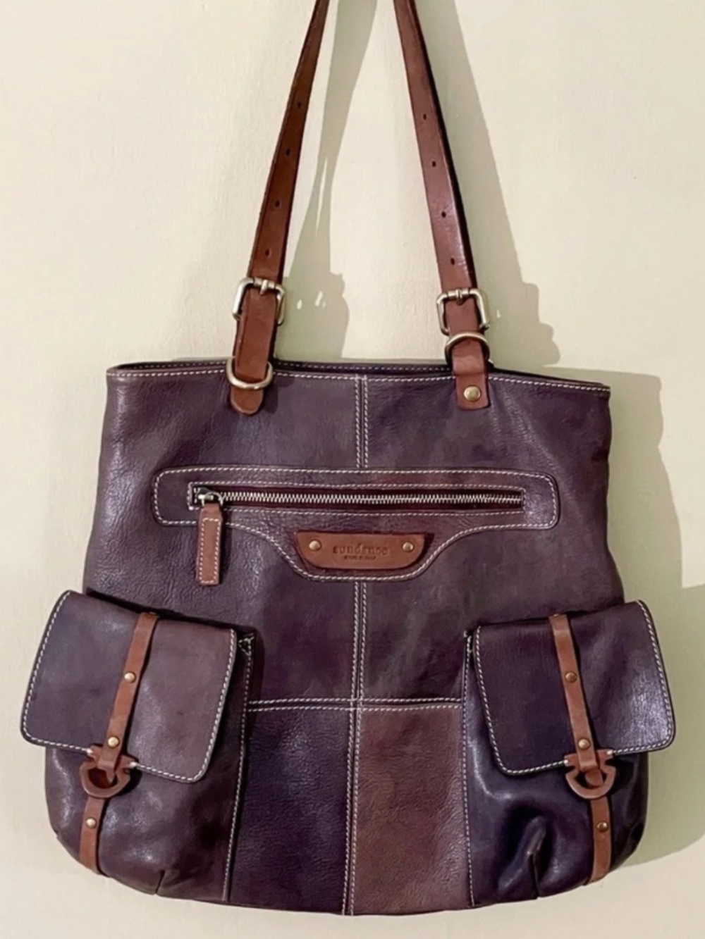 Sundance | Italian Leather Colorblock Shoulder Bag w/ Pockets, Like new!